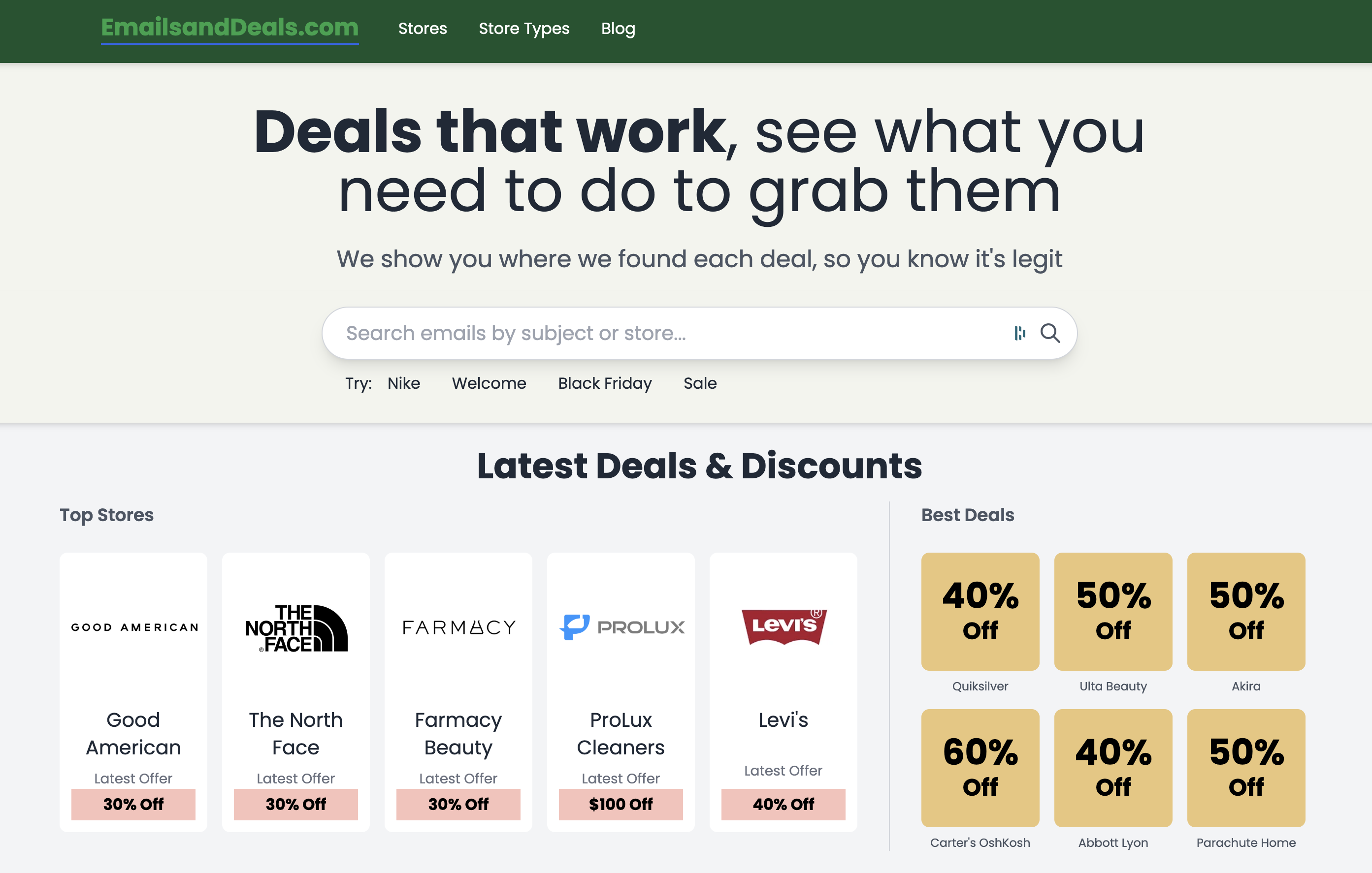 Emails and Deals Home Page