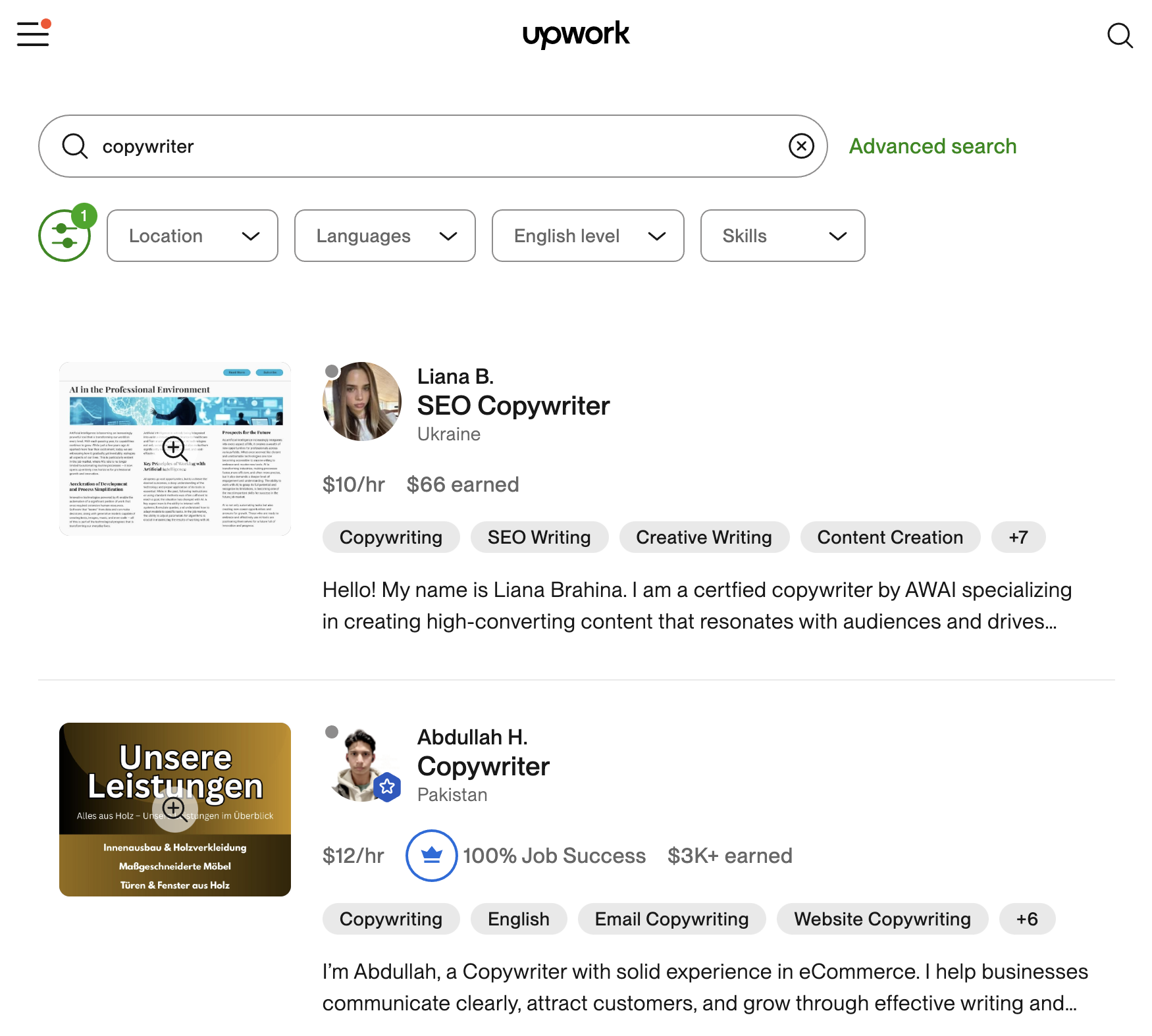 Upwork Copywriters